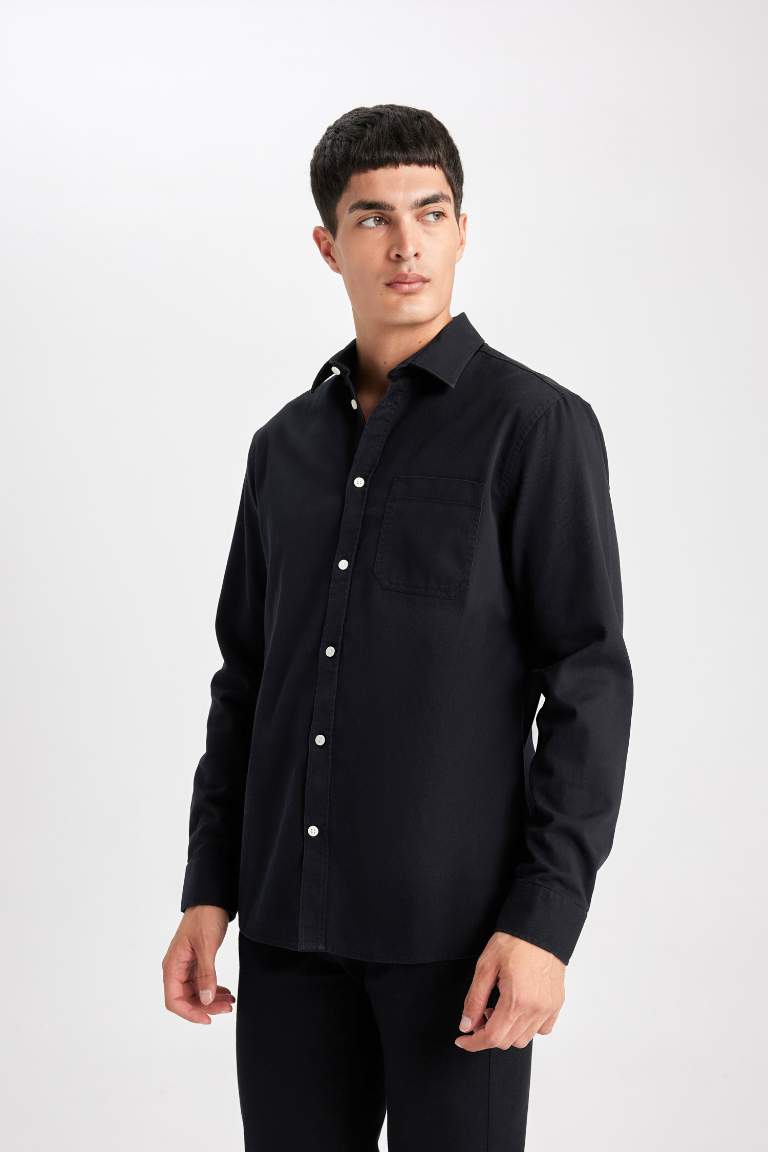 Black Man Regular Fit Polo Collar Long Sleeve Shirt 3043838 | DeFacto