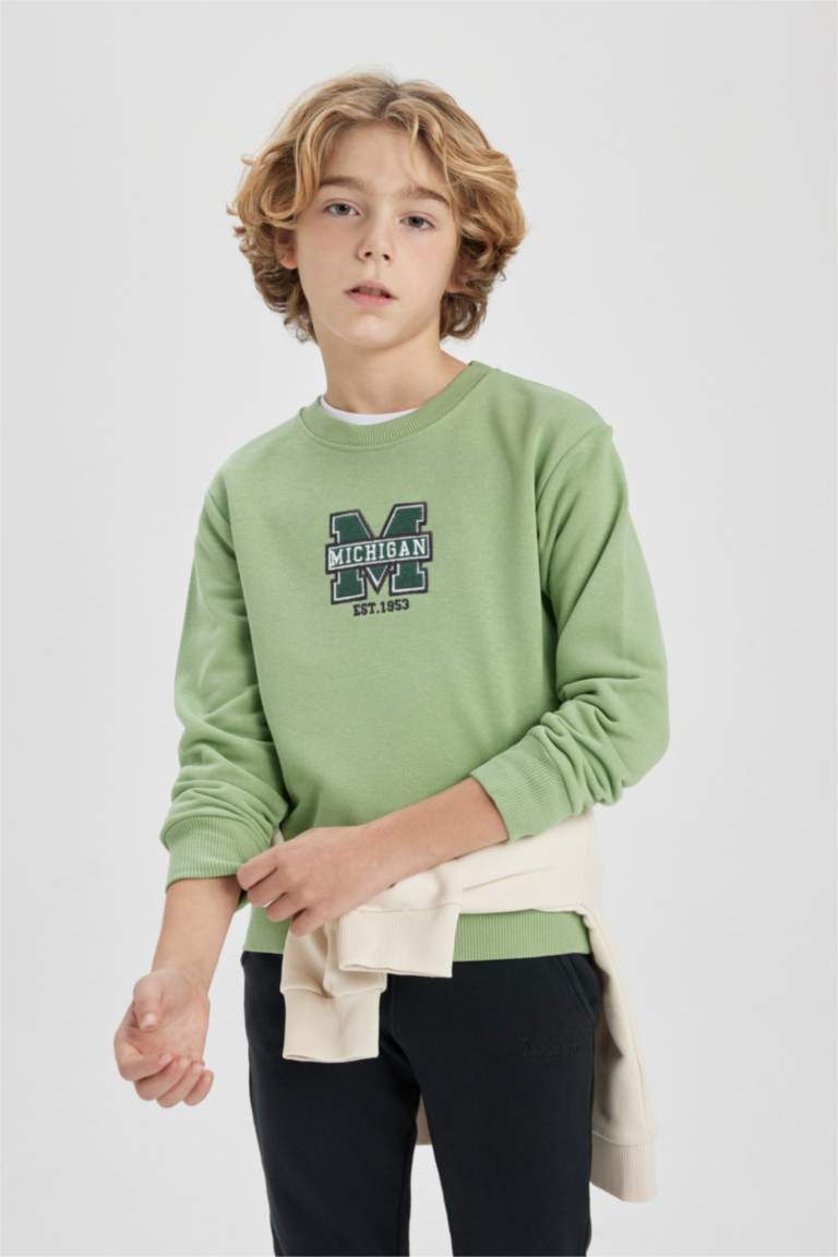 Erkek Çocuk Baskılı Bisiklet Yaka Kalın Sweatshirt