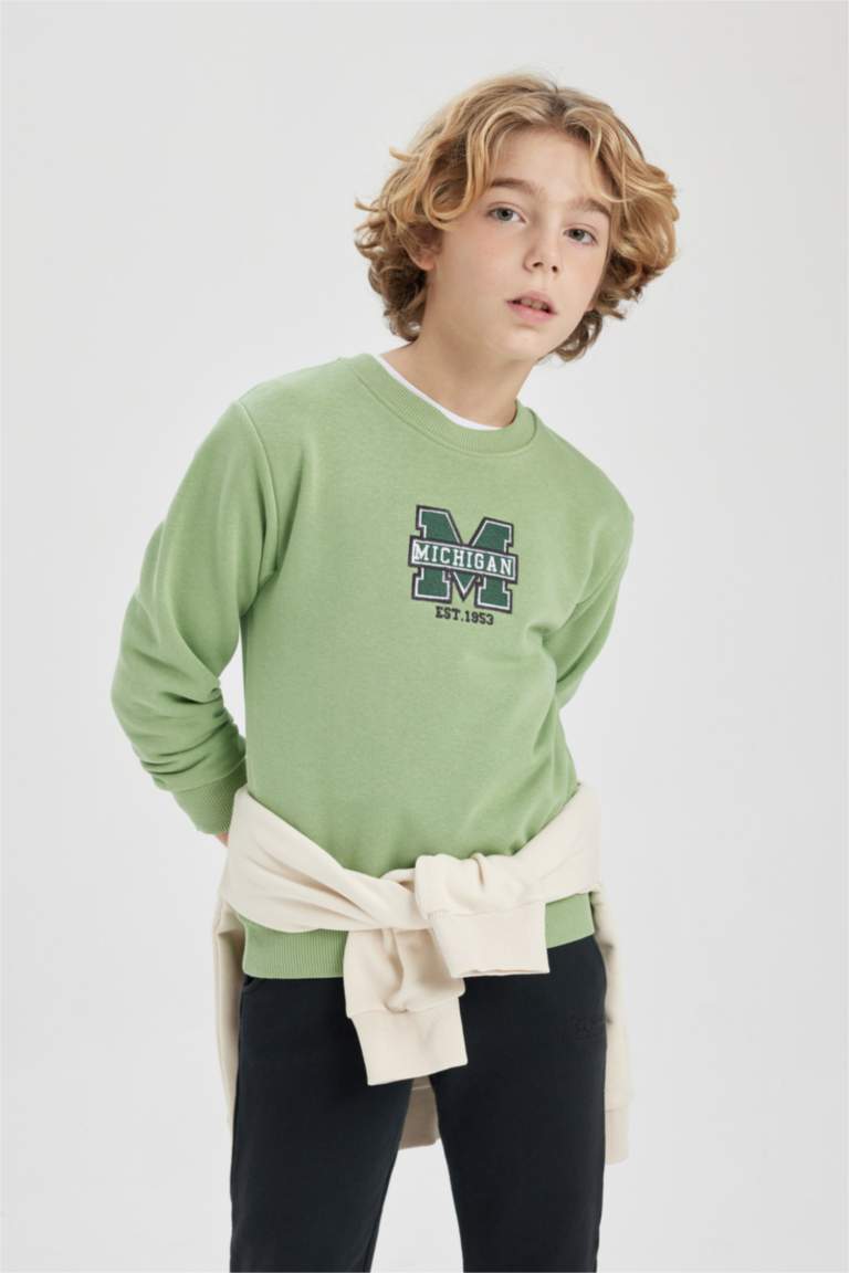 Erkek Çocuk Baskılı Bisiklet Yaka Kalın Sweatshirt