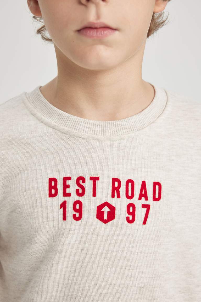 Erkek Çocuk Bisiklet Yaka Baskılı Kalın Sweatshirt