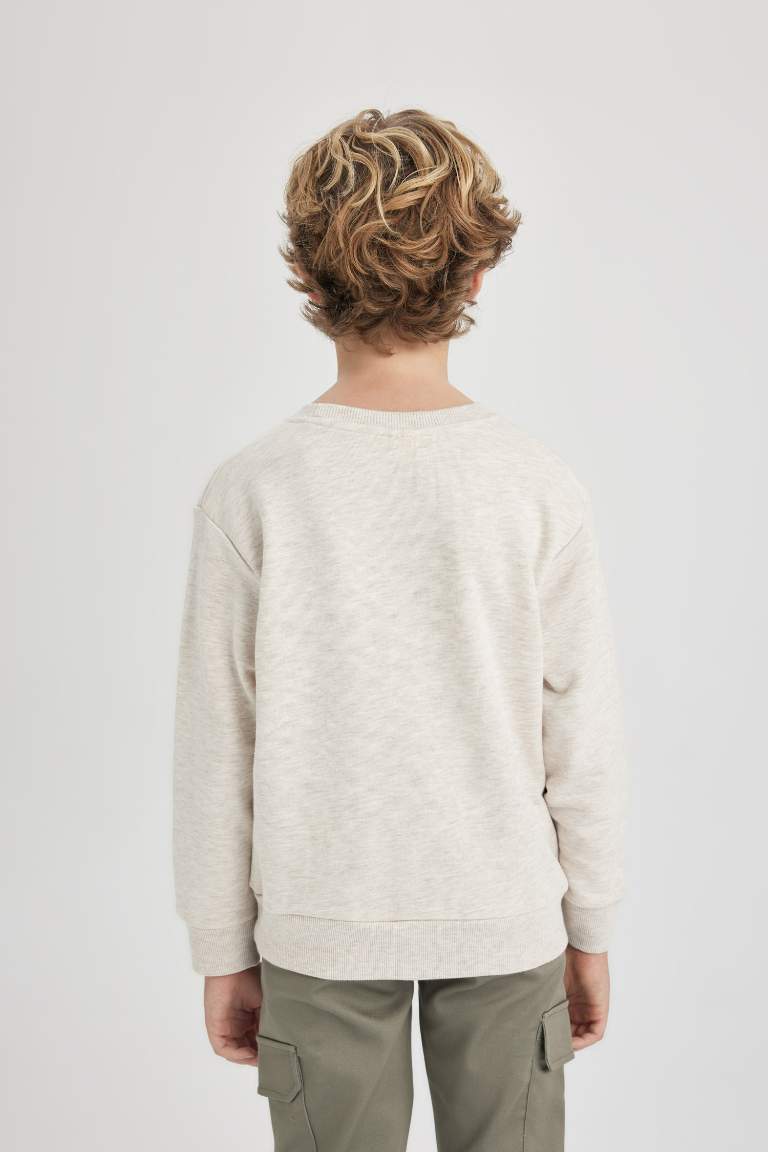 Erkek Çocuk Bisiklet Yaka Baskılı Kalın Sweatshirt