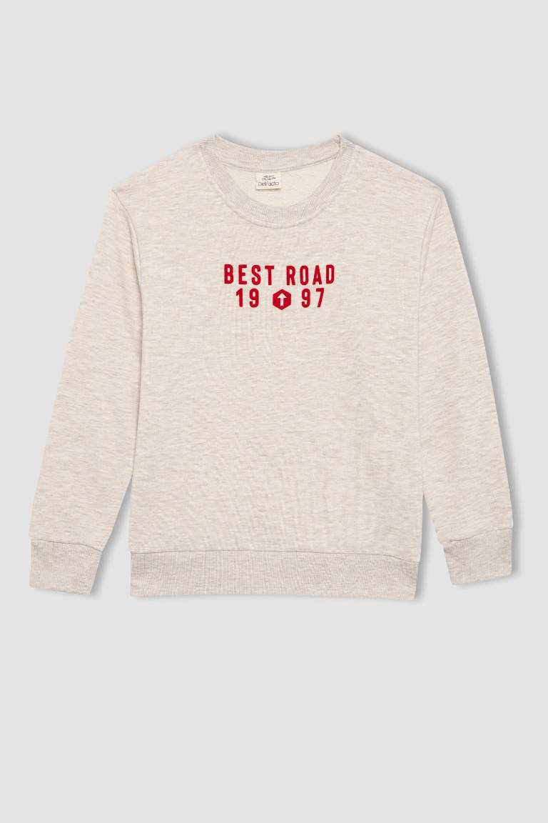 Erkek Çocuk Bisiklet Yaka Baskılı Kalın Sweatshirt