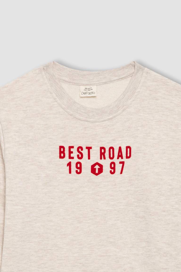 Erkek Çocuk Bisiklet Yaka Baskılı Kalın Sweatshirt