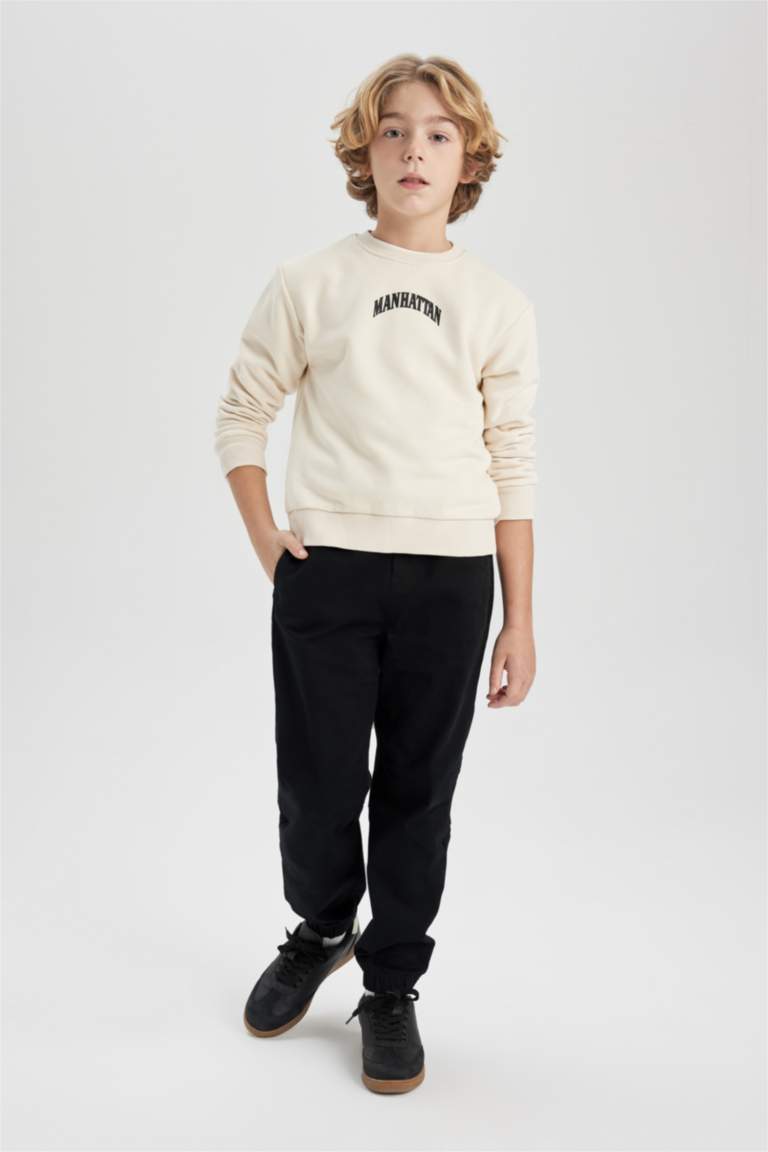 Erkek Çocuk Baskılı Bisiklet Yaka Kalın Sweatshirt