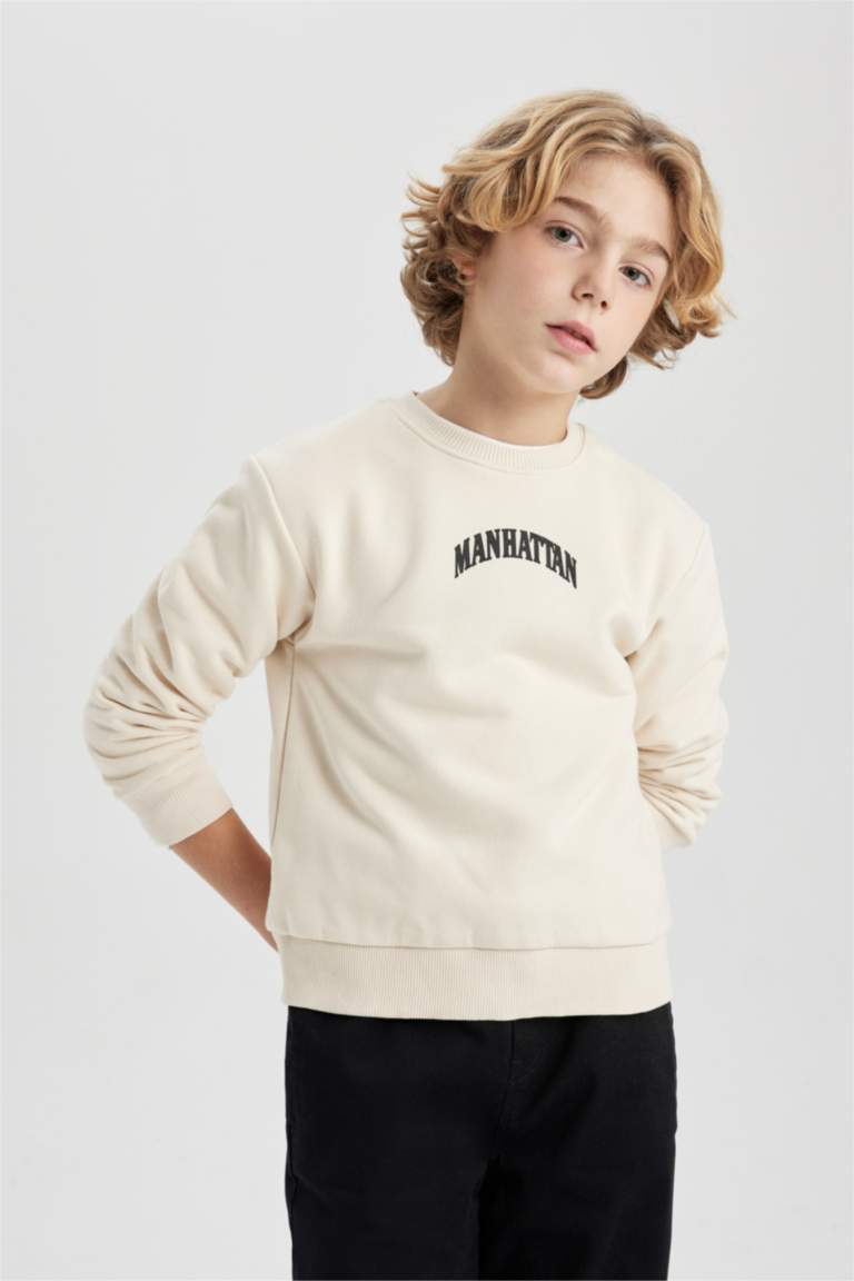 Erkek Çocuk Baskılı Bisiklet Yaka Kalın Sweatshirt