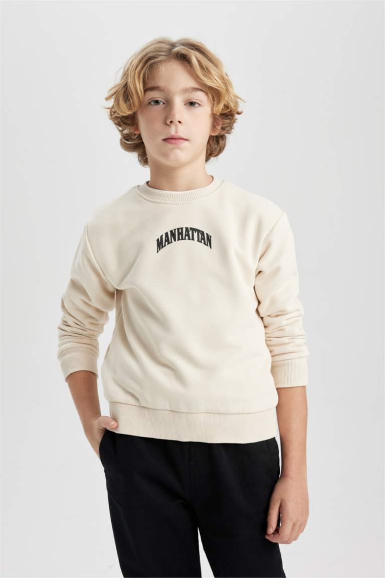 Erkek Çocuk Baskılı Bisiklet Yaka Kalın Sweatshirt