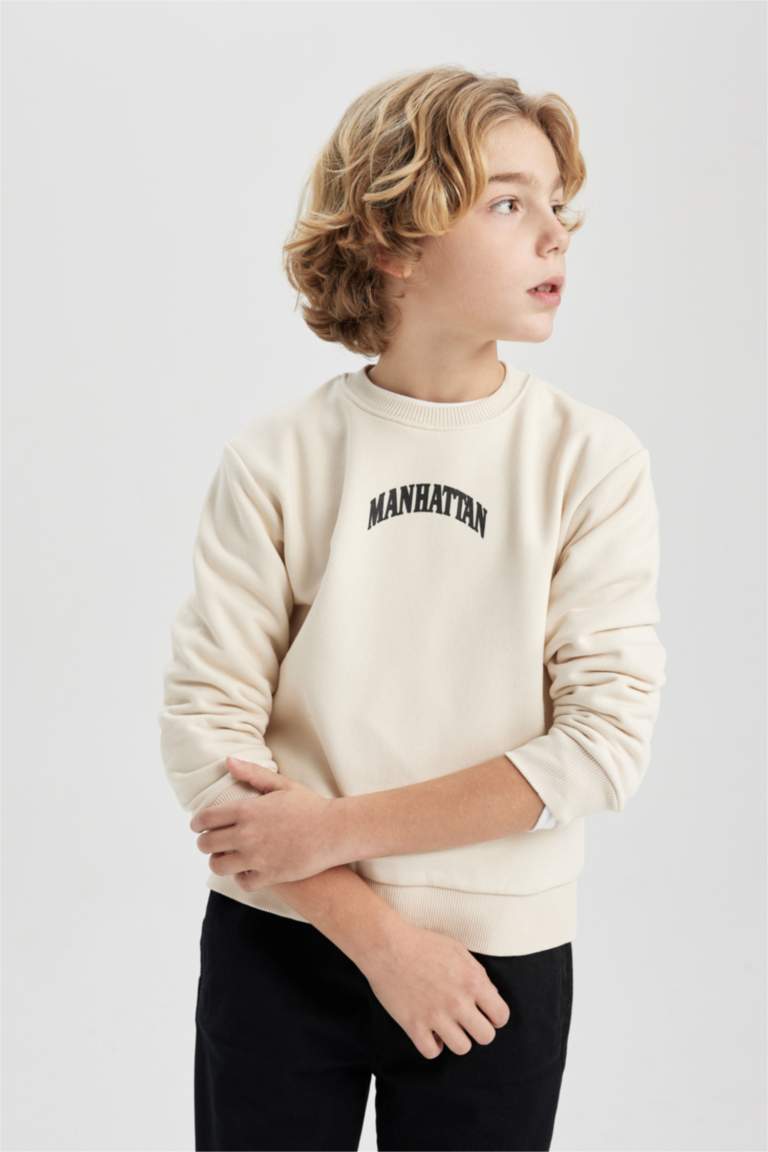 Erkek Çocuk Baskılı Bisiklet Yaka Kalın Sweatshirt