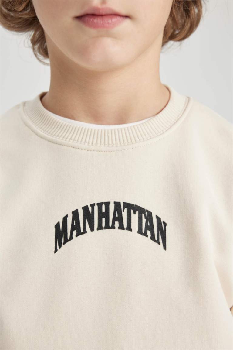 Erkek Çocuk Baskılı Bisiklet Yaka Kalın Sweatshirt