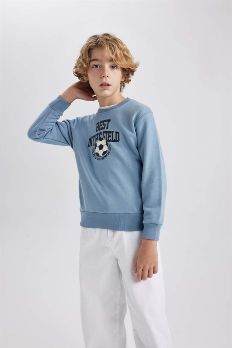Erkek Çocuk Bisiklet Yaka Baskılı Kalın Sweatshirt