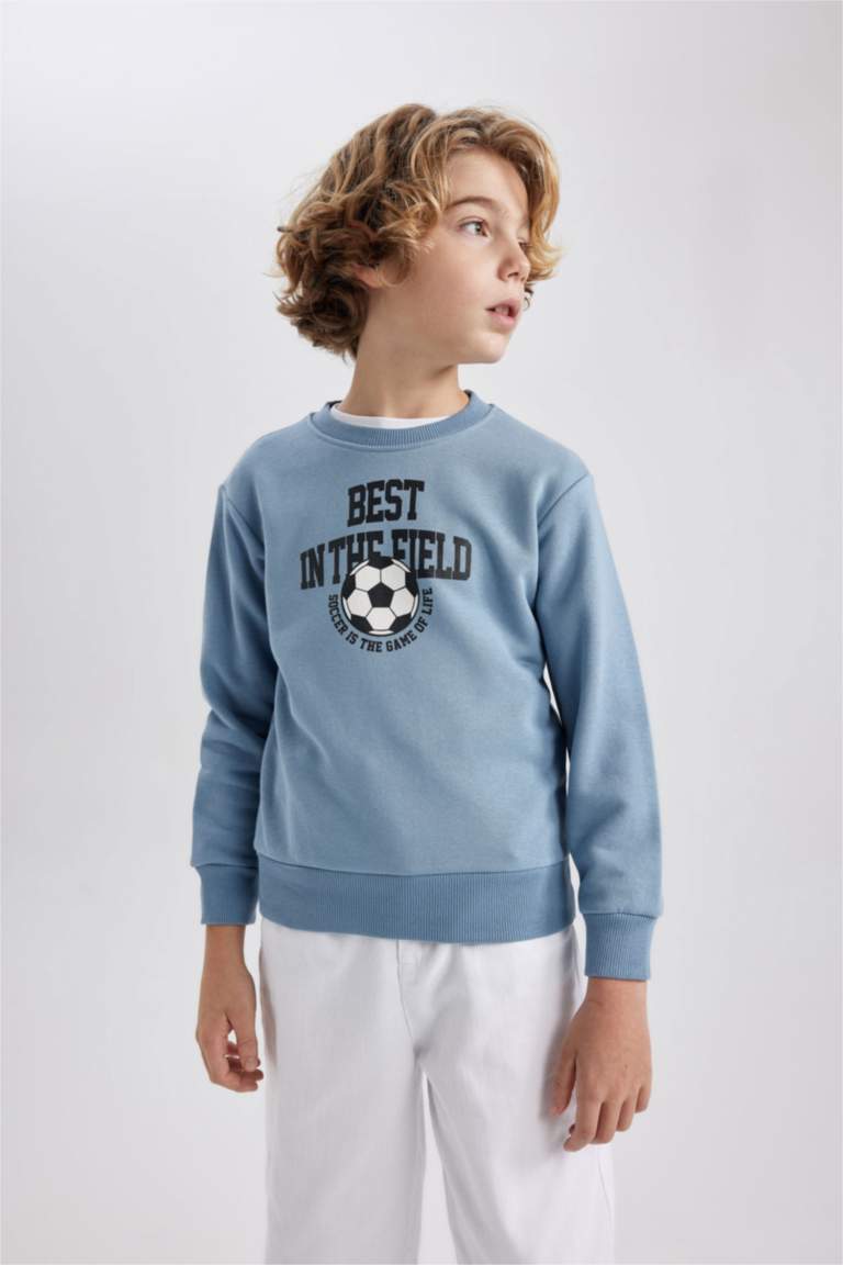 Erkek Çocuk Bisiklet Yaka Baskılı Kalın Sweatshirt