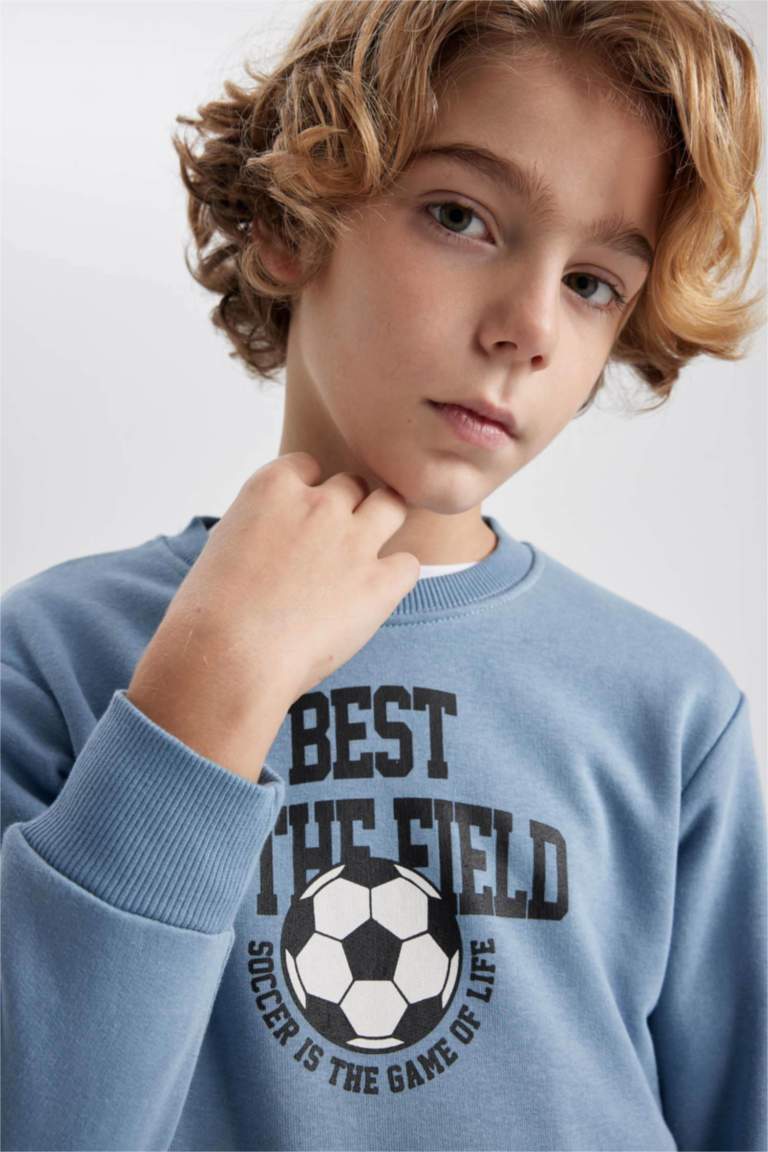 Erkek Çocuk Bisiklet Yaka Baskılı Kalın Sweatshirt
