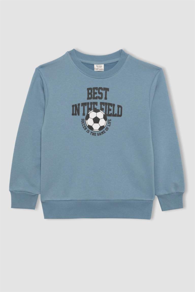 Erkek Çocuk Bisiklet Yaka Baskılı Kalın Sweatshirt