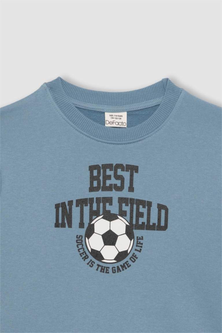 Erkek Çocuk Bisiklet Yaka Baskılı Kalın Sweatshirt