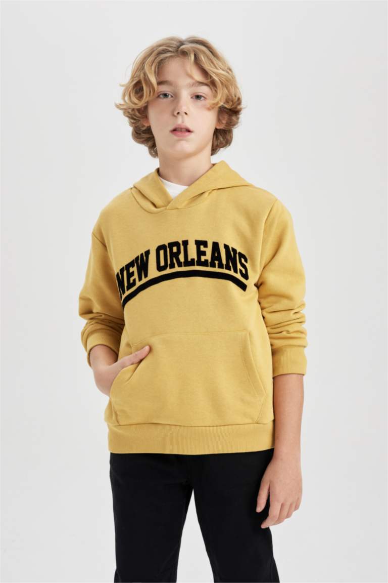 Erkek Çocuk Baskılı Kapüşonlu Kalın Sweatshirt