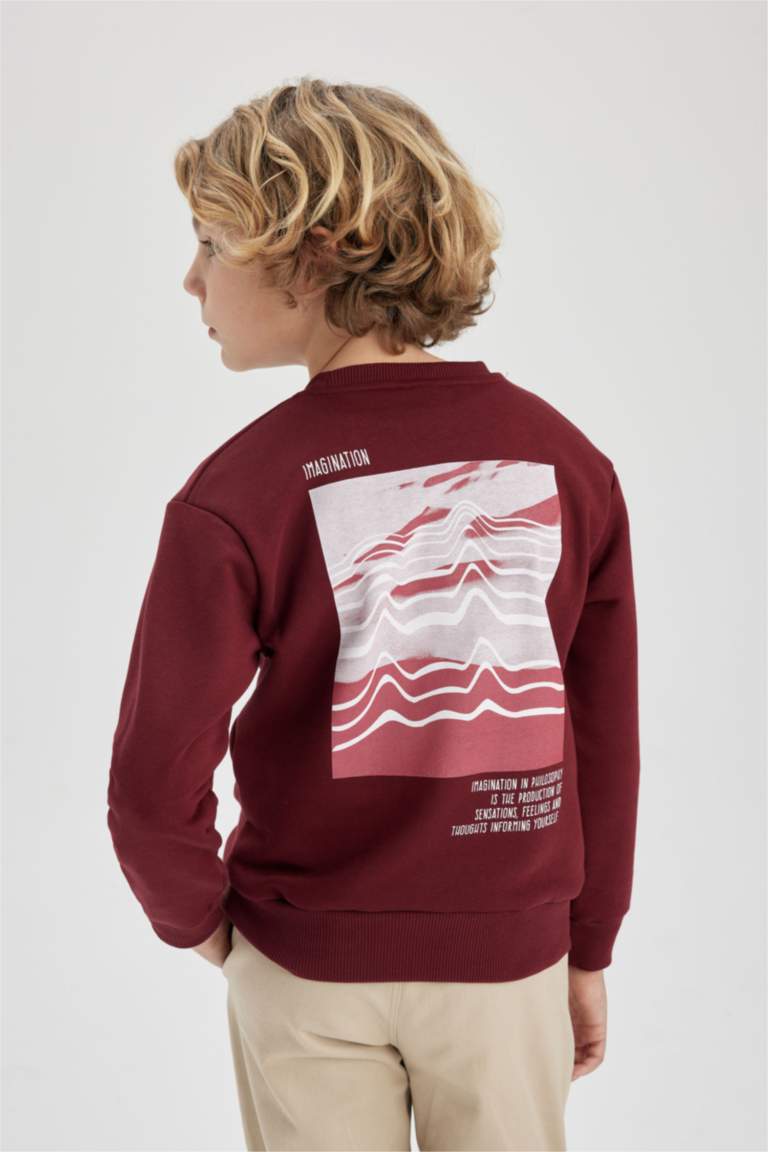 Erkek Çocuk Bisiklet Yaka Sırt Baskılı Kalın Sweatshirt