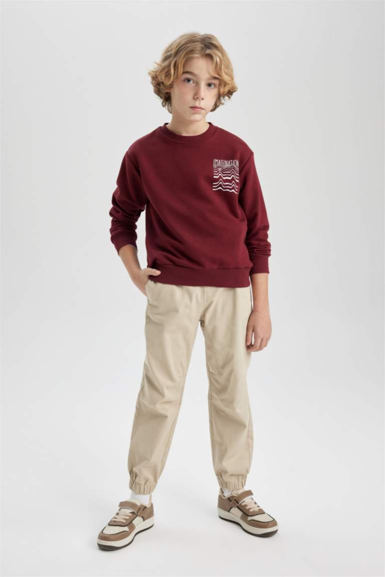 Erkek Çocuk Bisiklet Yaka Sırt Baskılı Kalın Sweatshirt