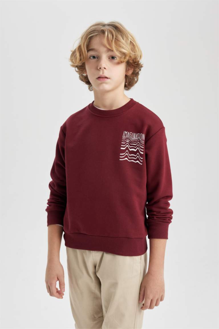 Erkek Çocuk Bisiklet Yaka Sırt Baskılı Kalın Sweatshirt