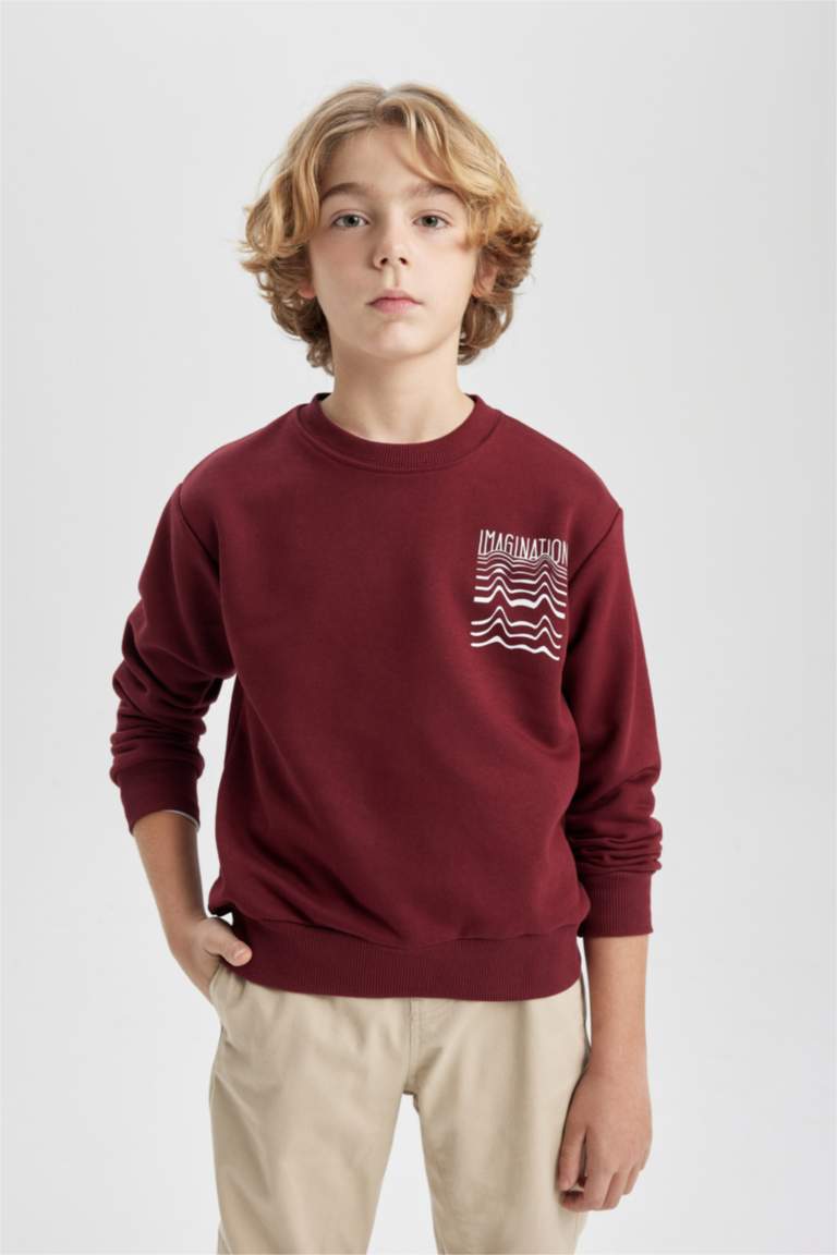 Erkek Çocuk Bisiklet Yaka Sırt Baskılı Kalın Sweatshirt