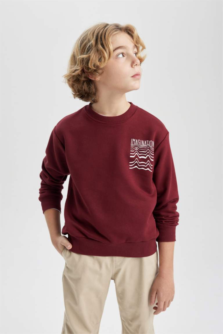 Erkek Çocuk Bisiklet Yaka Sırt Baskılı Kalın Sweatshirt