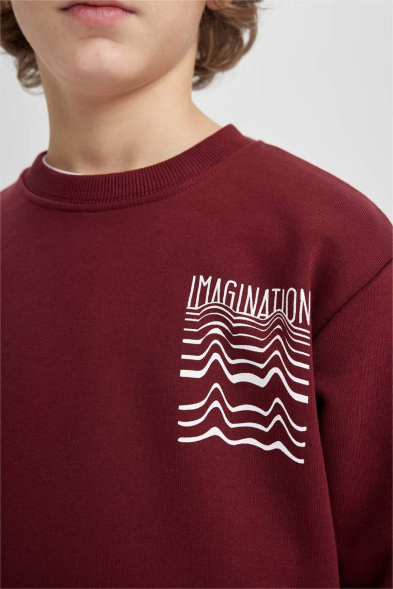 Erkek Çocuk Bisiklet Yaka Sırt Baskılı Kalın Sweatshirt