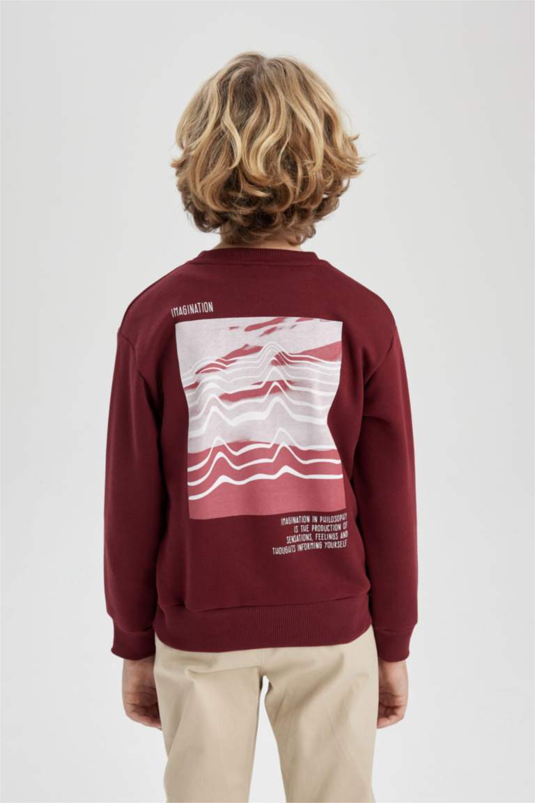 Erkek Çocuk Bisiklet Yaka Sırt Baskılı Kalın Sweatshirt