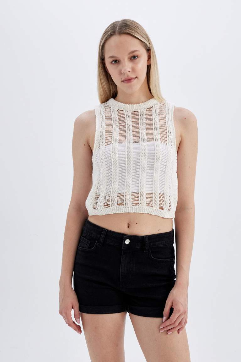 High Waist Fold-Ankle Denim Shorts