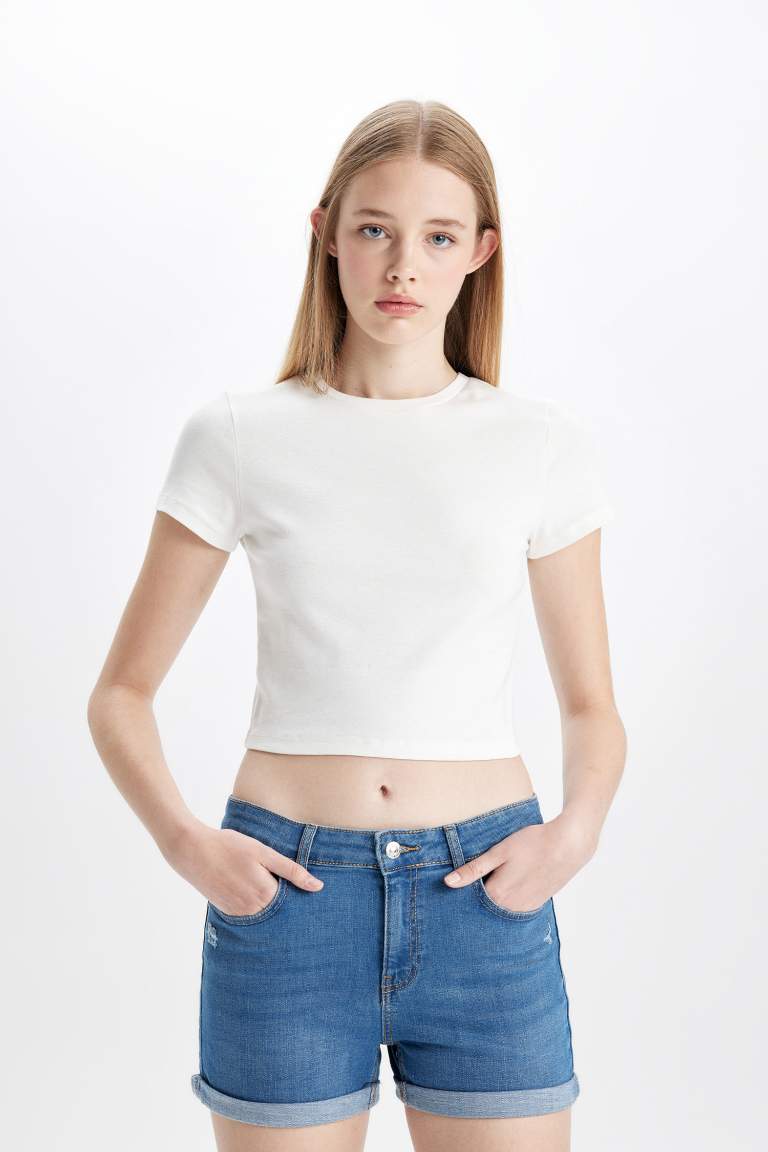 High Waist Fold-Ankle Jean Shorts