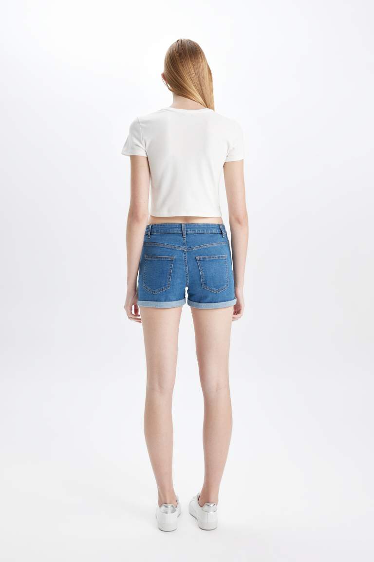 High Waist Fold-Ankle Jean Shorts