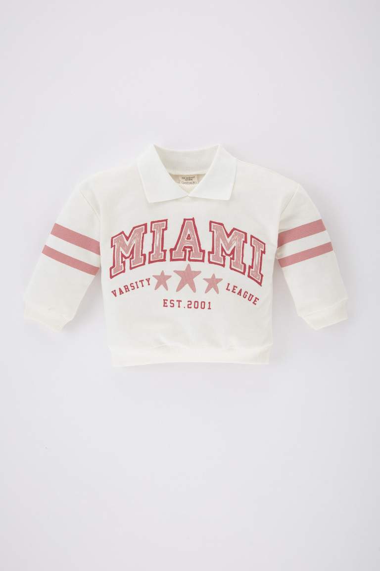 Baby Girl Polo Neck Printed Sweatshirt