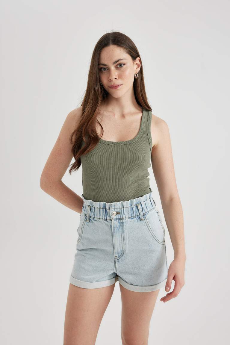 Khaki WOMAN Fitted U-Neck Ribbed Camisole Washed Effect Undershirt ...