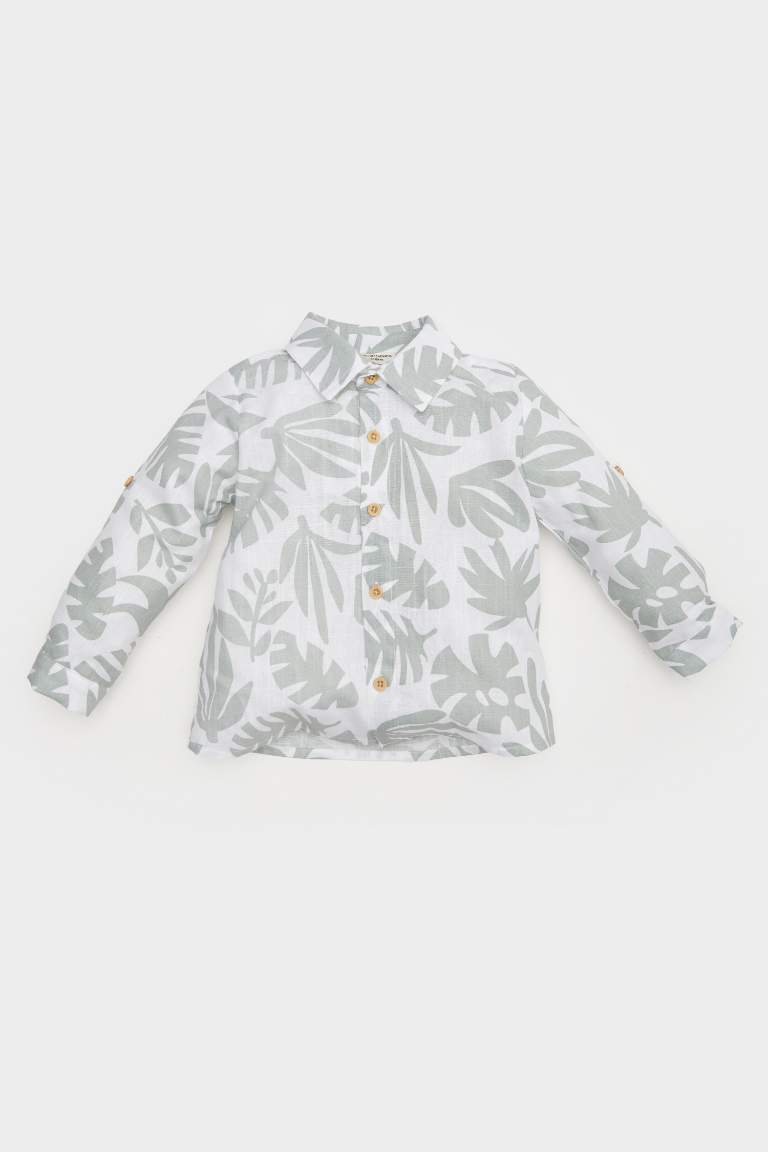 Baby Tropical Patterned Flam Poplin Long Sleeve Shirt