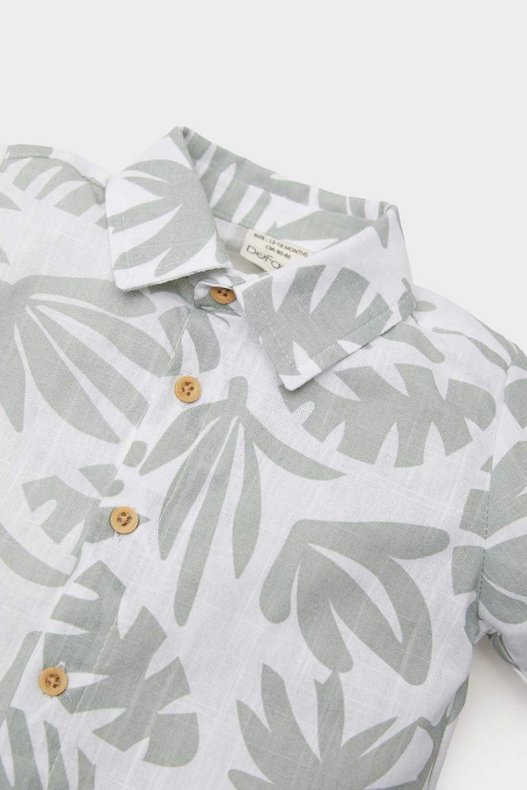 Baby Tropical Patterned Flam Poplin Long Sleeve Shirt