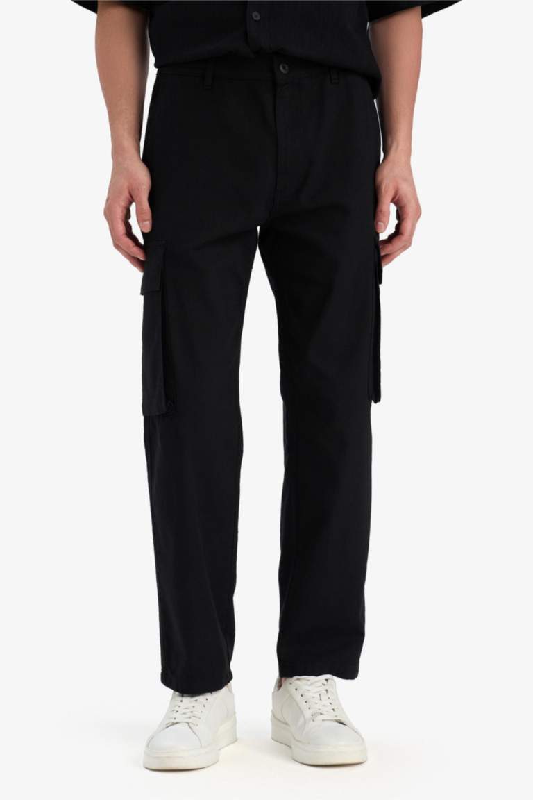 %100 Pamuk Wide Leg Bol Rahat Kesim Kargo Cepli Keten Görünümlü Yazlık Pantolon