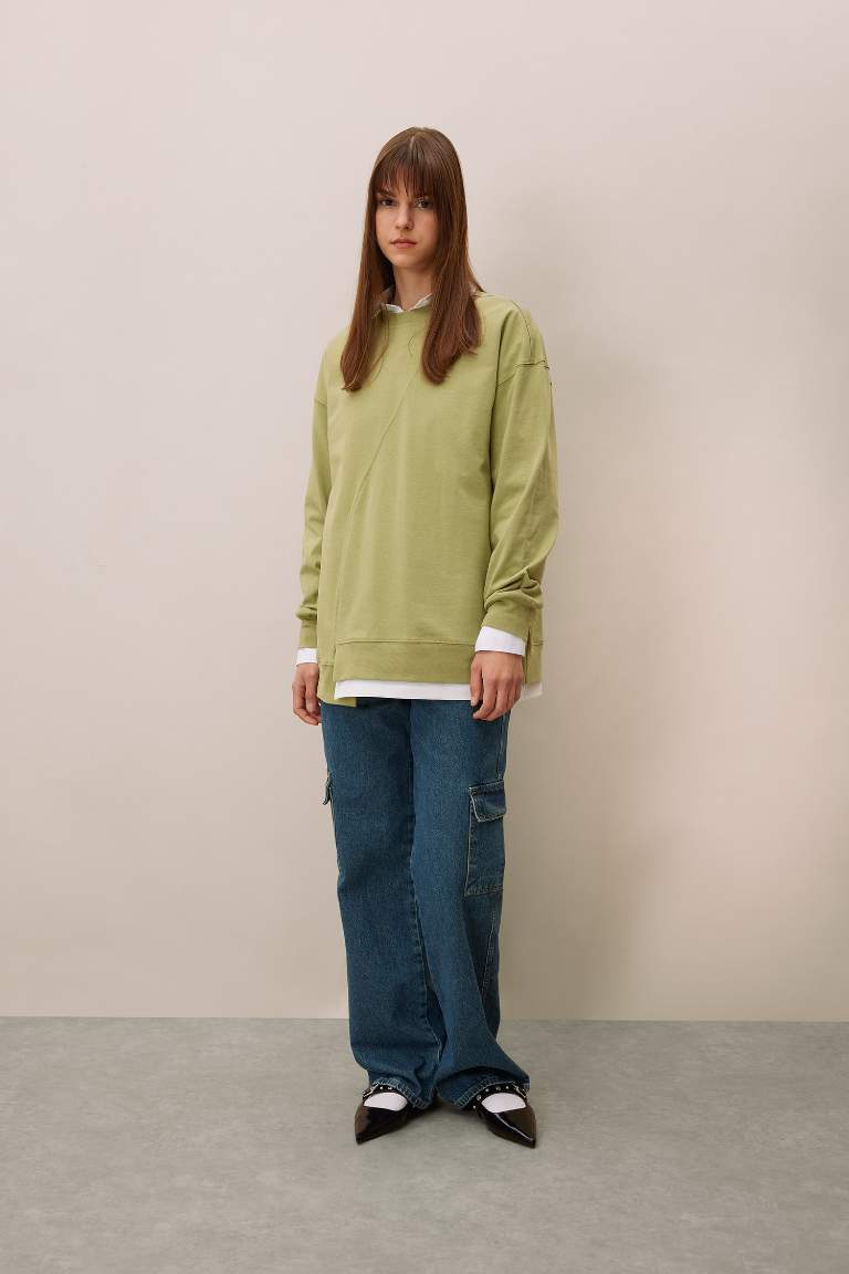 Regular Fit Crew Neck Basic Sweatshirt Tunic