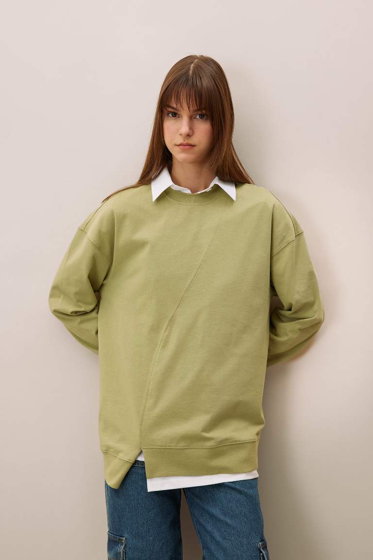 Regular Fit Crew Neck Basic Sweatshirt Tunic