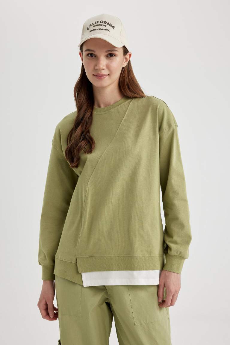 Regular Fit Crew Neck Basic Sweatshirt Tunic