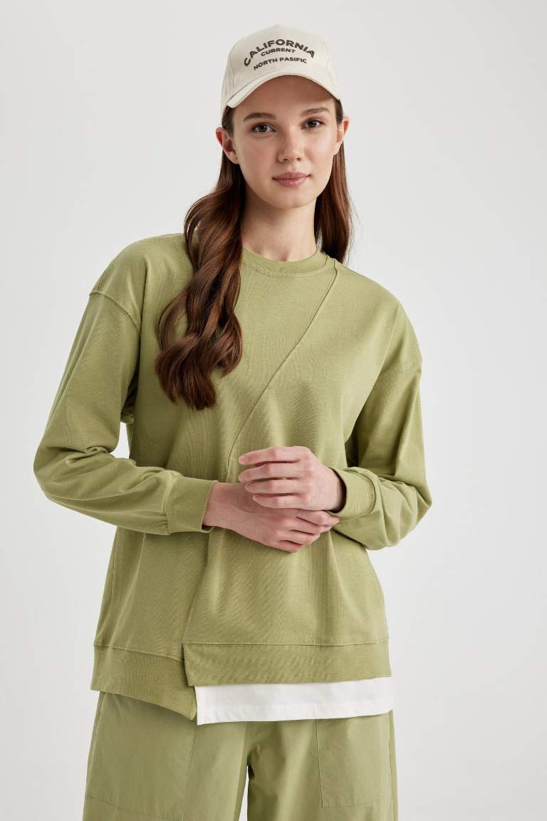 Regular Fit Crew Neck Basic Sweatshirt Tunic