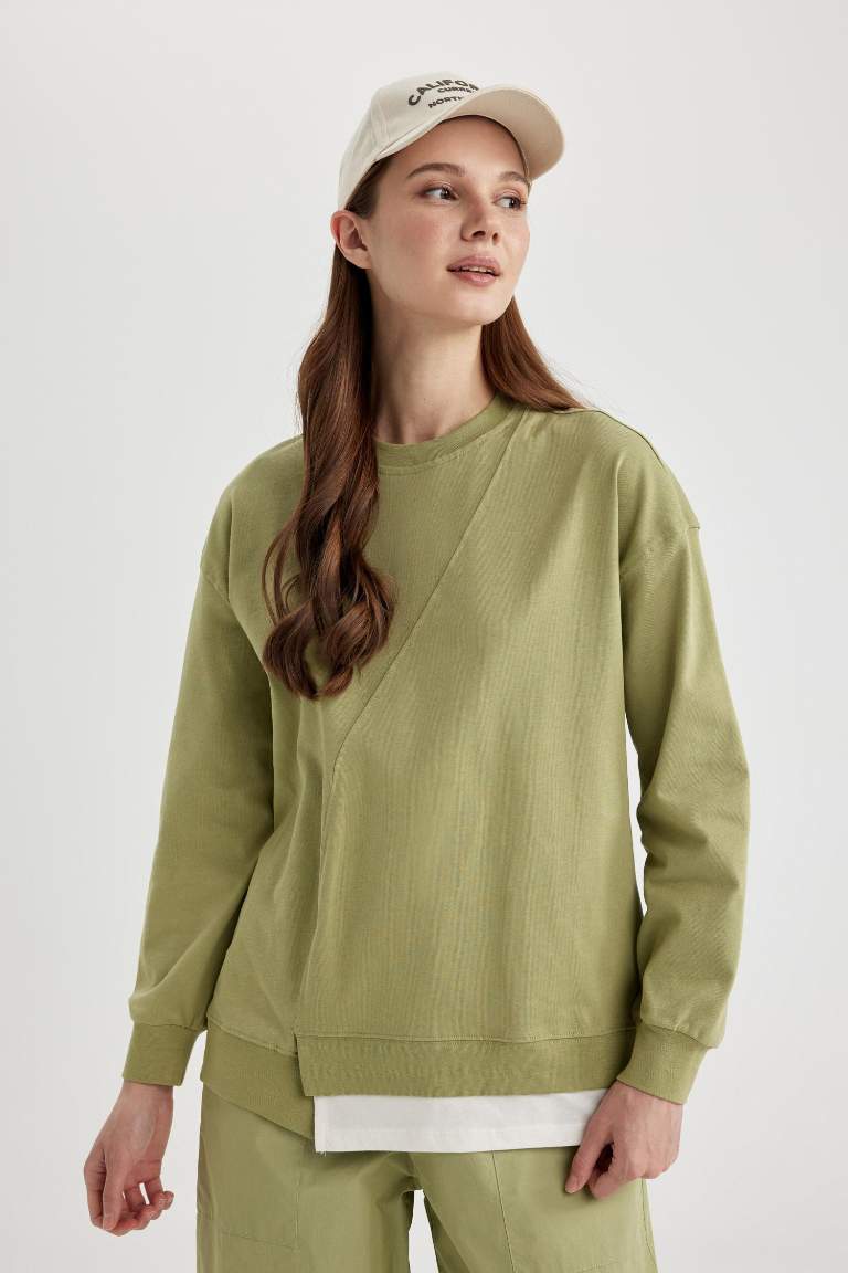 Regular Fit Crew Neck Basic Sweatshirt Tunic