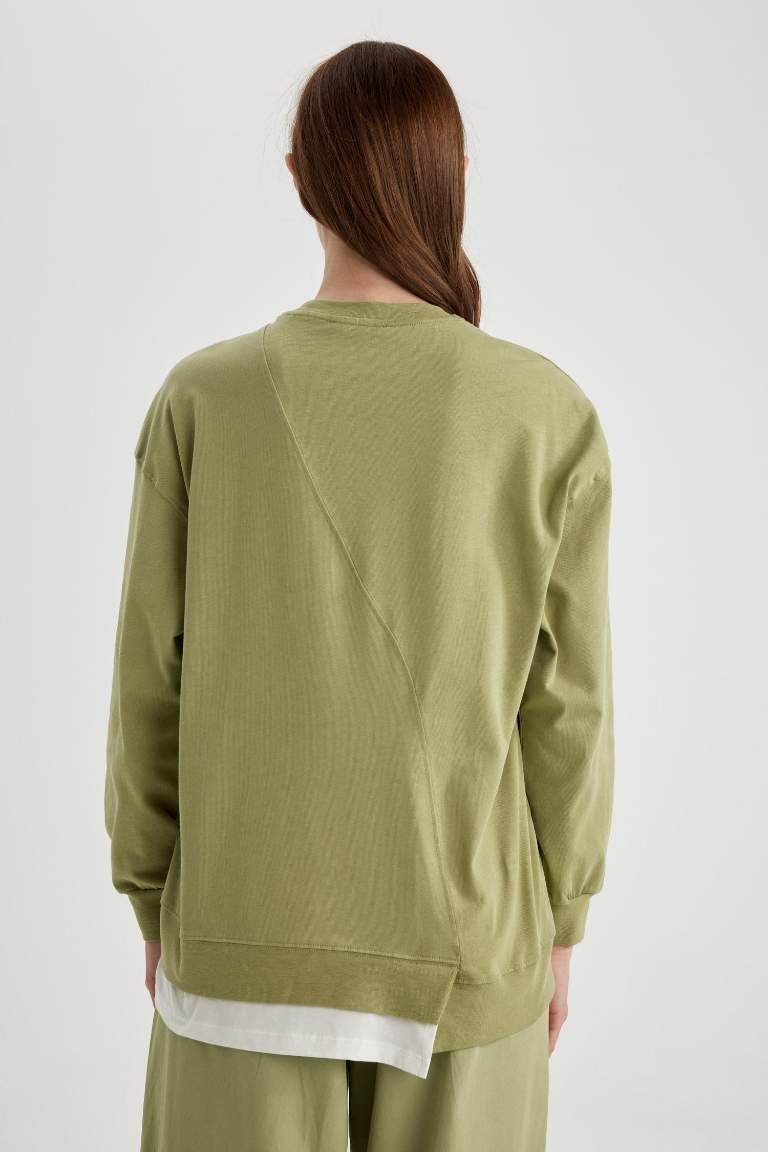 Regular Fit Crew Neck Basic Sweatshirt Tunic