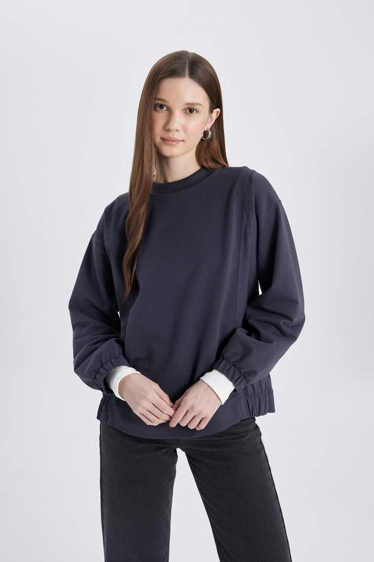 Regular Fit Crew Neck Basic Sweatshirt Tunic