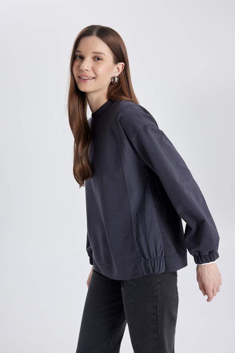 Regular Fit Crew Neck Basic Sweatshirt Tunic