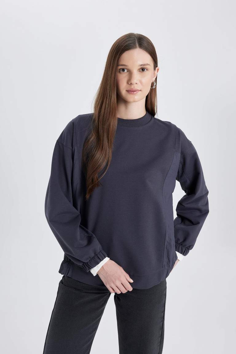 Regular Fit Crew Neck Basic Sweatshirt Tunic