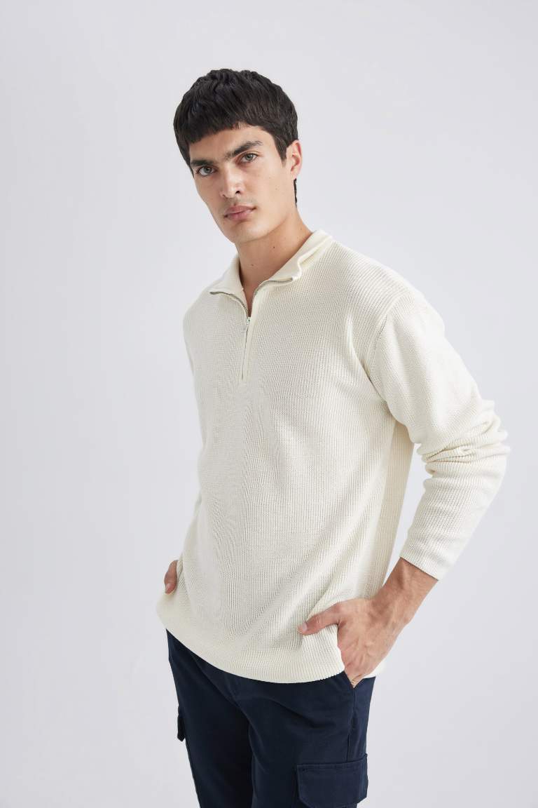 Man Standard Fit Zippered Basic Pullover