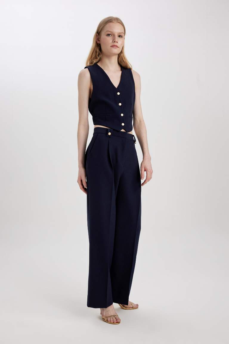 Wide Leg tall hem Pocket Detailed Trousers