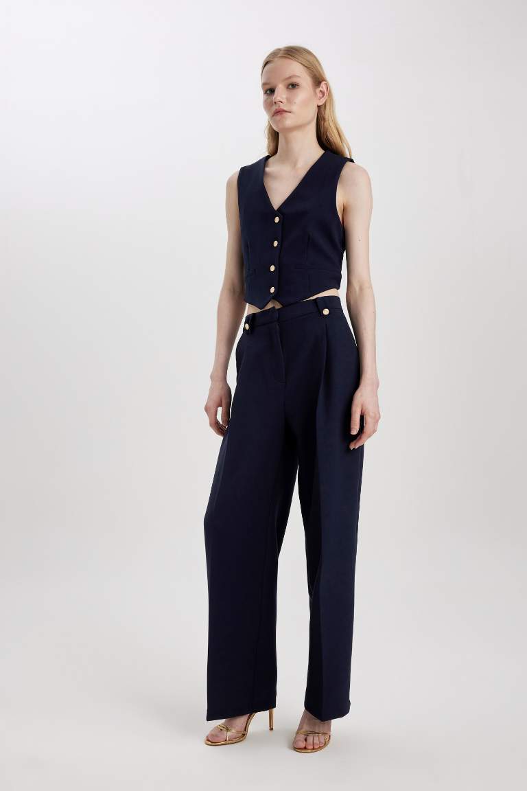 Wide Leg tall hem Pocket Detailed Trousers