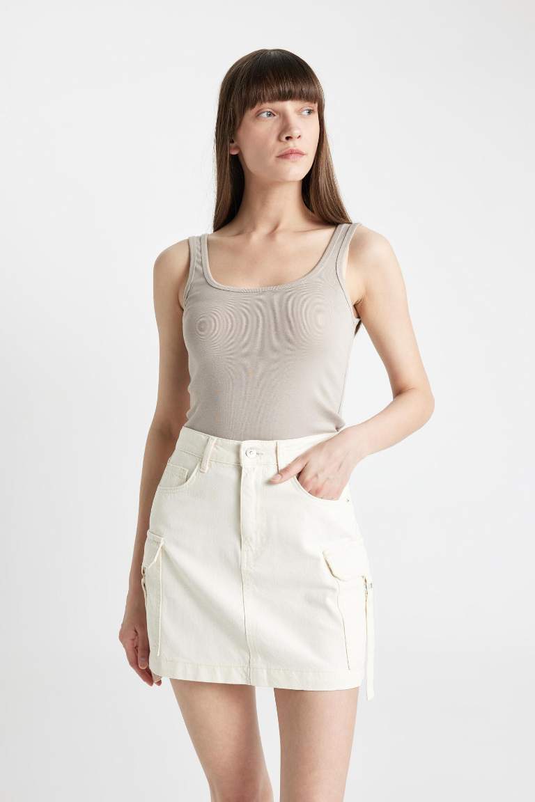 Cargo Fit Denim Mini Skirt