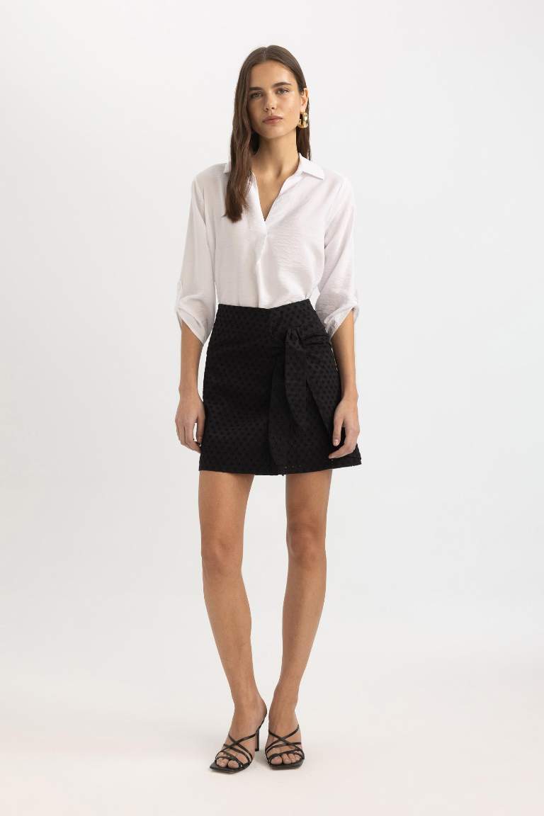 Normal Waist Lined Embroidery Mini Skirt