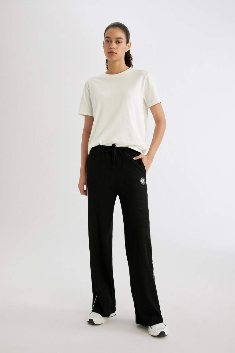 DeFactoFit Wide Leg Geniş Paça İnce Eşofman Altı NBA Brooklyn Nets Wide Leg Çift Cepli Geniş Paça