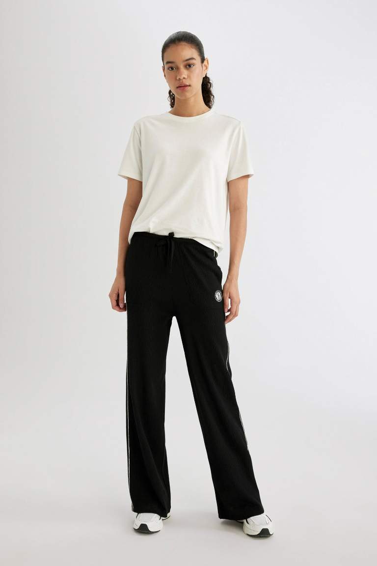 DeFactoFit Wide Leg Geniş Paça İnce Eşofman Altı NBA Brooklyn Nets Wide Leg Çift Cepli Geniş Paça