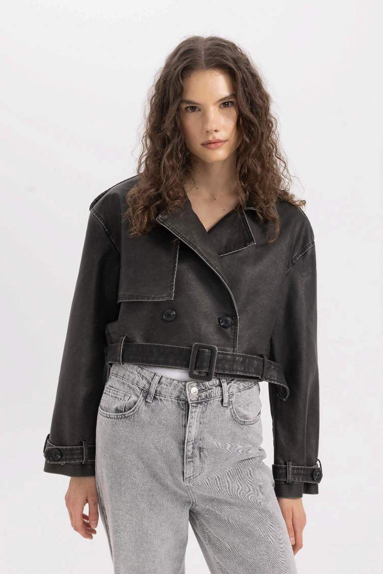 Regular Fit Taffeta Faux Leather Jacket